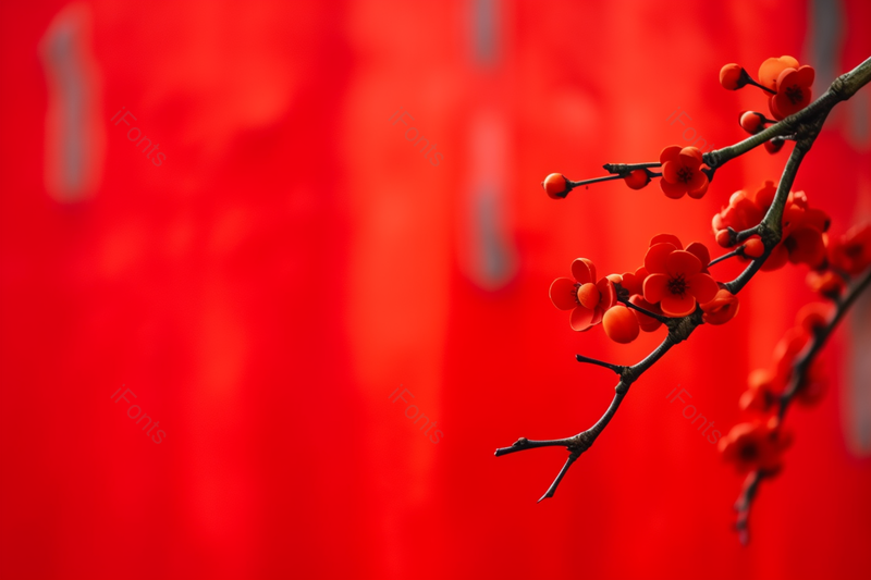 元旦春节新年福气背景红色梅花自然美景,高清,摄影图,摄影图片,图片大全,摄影图免费下载